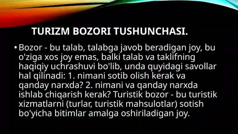 TURIZM BOZORI VA XIZMATLARI TUSHUNCHASI 3
