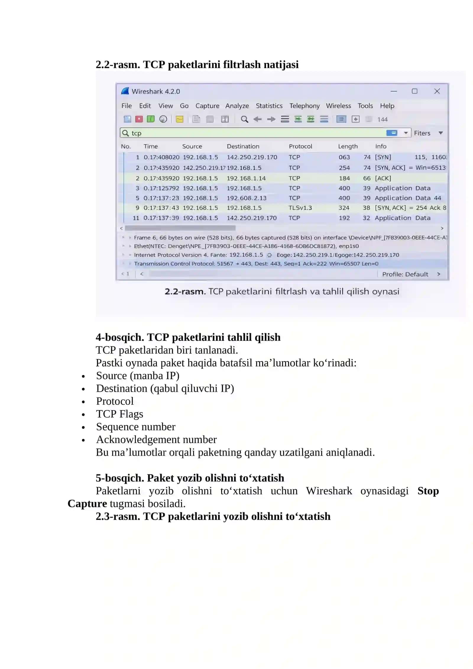 Wireshark ilovasi yordamida TCP paketini tahlillash 3