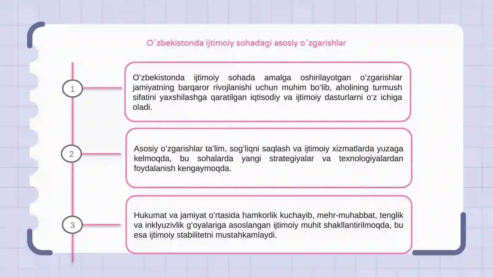 Oʻzbekistonda ijtimoiy sohada amalga oshirilayotgan òzgarishlar mazmun va mohiyati 3