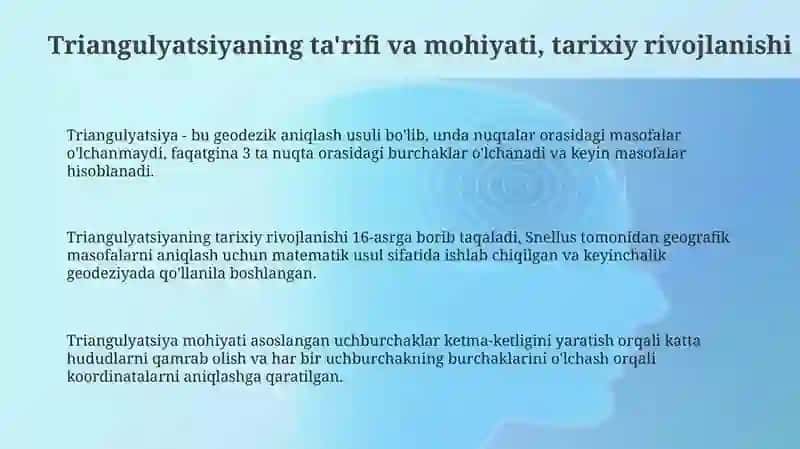 Davlat geodezik tarmog‘ini tuzishning triangulyatsiya usuli 3