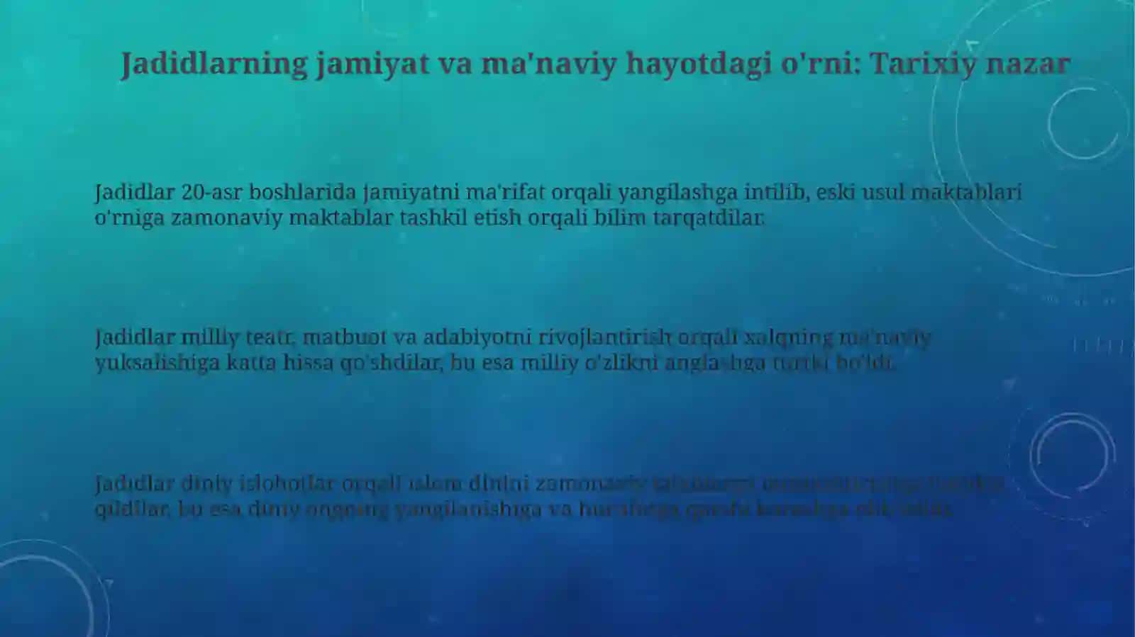 Jadid makrifatparvarlarining o‘lka ijtimoiy-ma‘naviy hayotida tutgan o‘rni 3
