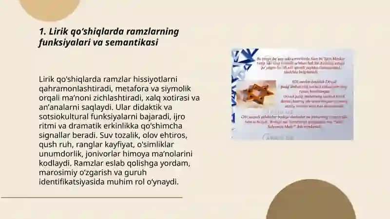 Lirik qoʻshiqlardagi ramzlar Marosim qoʻshiqlari:ijro oʻrni va badiiyati 3