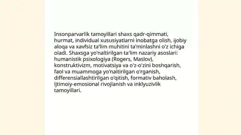 Insonparvarlik va shaxsga yunaltirilgan ta'lim 3