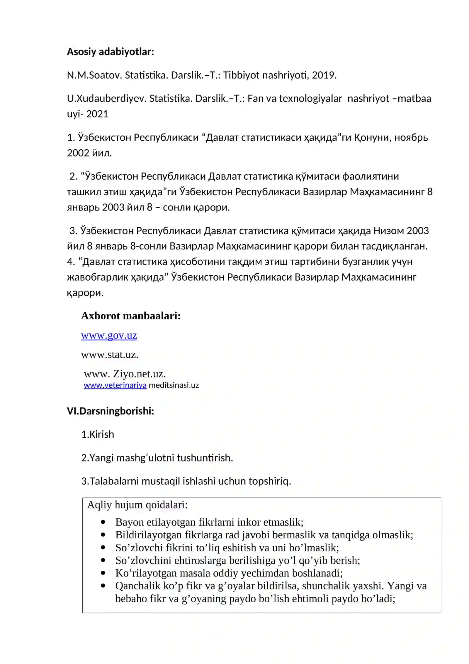 3-AMALIY MASHG’ULOT. I: Statistik kuzatish uslubiyati 3