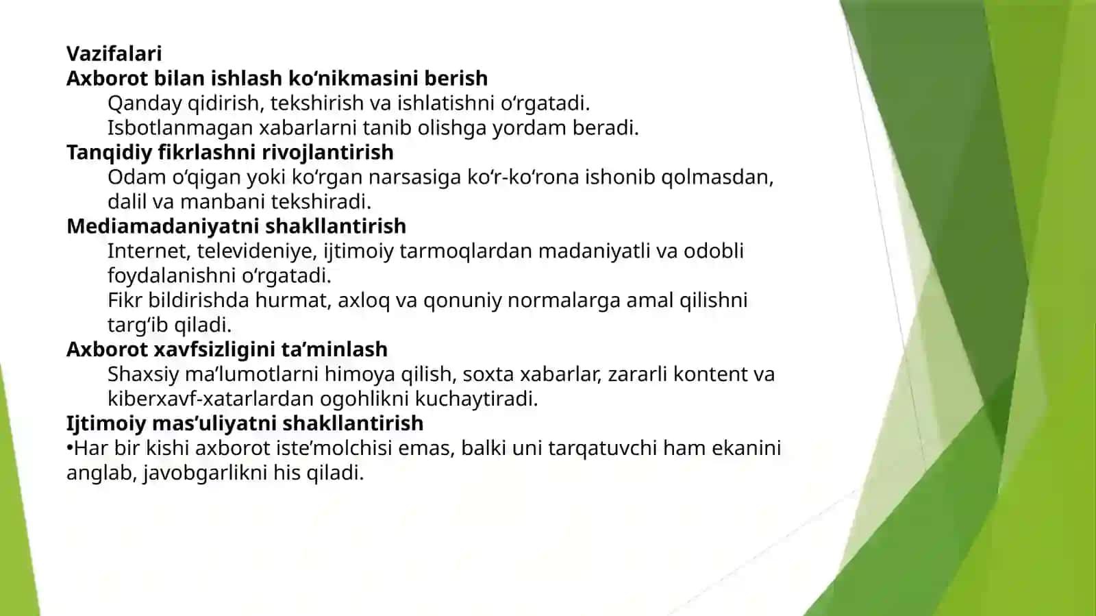 Mediasavodxonlik va axborot madaniyati fanining maqsadi va vazifalari 3