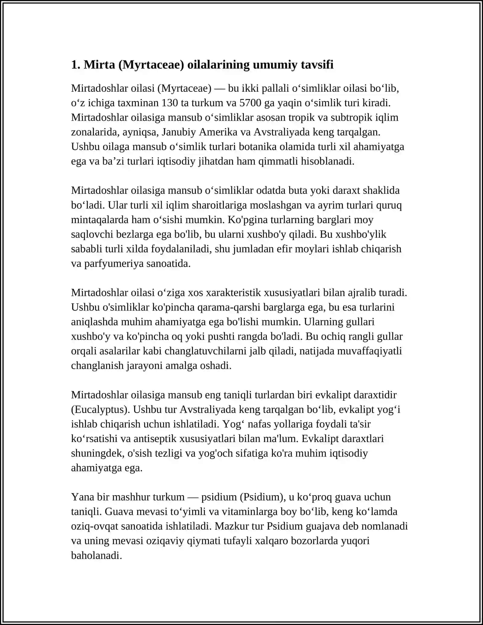 MIRTANAMOLAR QABILASI OILALARI TAVSIFI VA ASOSIY TURLARI 3