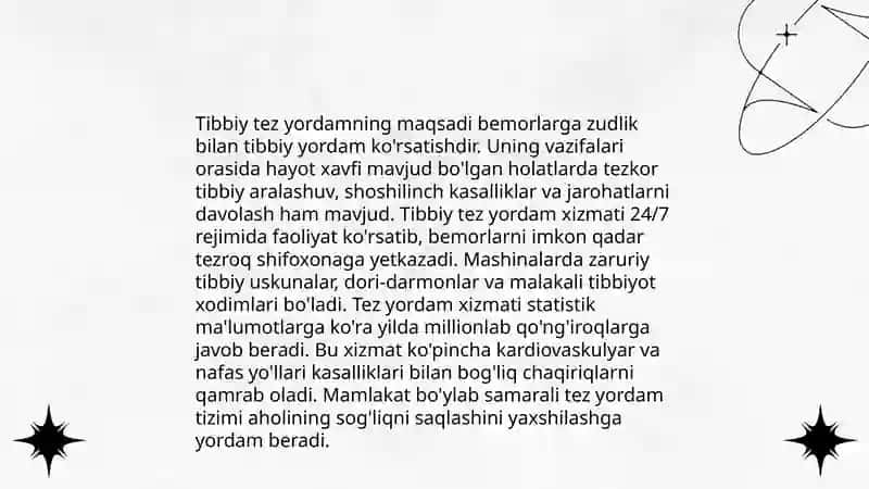 Tibbiy tez yordam va uning strukturasi haqida tushuncha 3