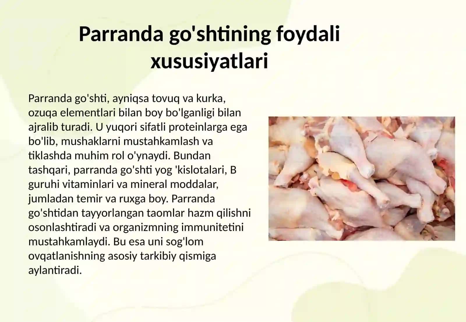 Parranda va ilvasin go'shtlardan qaynatilgan taomlar. Parranda go'shtidan dimlab pishirilgan taomlar. 3