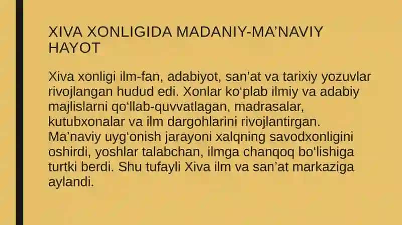 XIVA XONLIGIDA MADANIY-MAʼNAVIY UYG'ONISH: MAXTUMQULI, MUNIS, OGAHIY, FERUZ, KOMIL XORAZMIY TAQDIMOTI 3