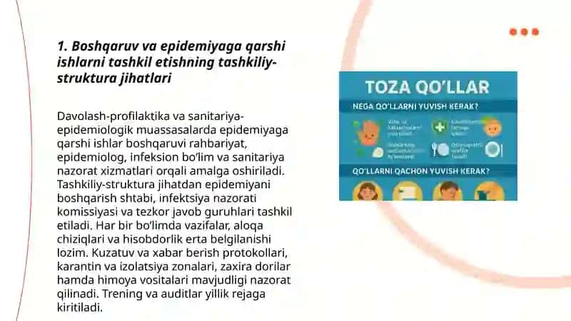 Davolash profilaktik muassasalari va sanitariya epidemiologik muassasalarida epidemiyaga qarshi ishlarni tashkillashtirish xususiyatlari 3