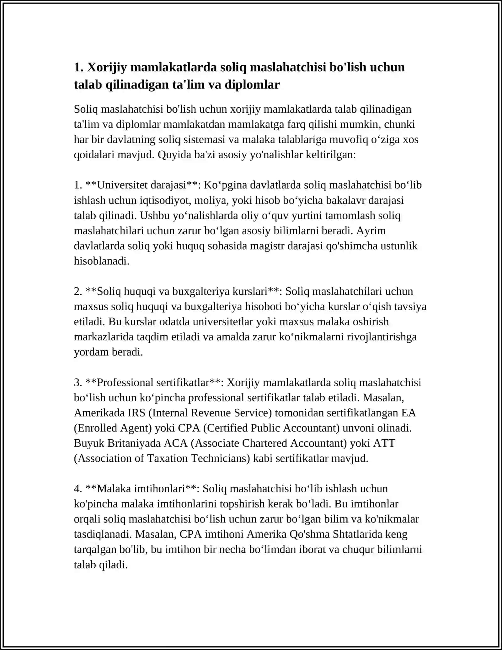 XORIJIY MAMLAKATLARDA SOLIQ MASLAHATCHILARINI TAYYORLASH VA MALAKA SERTIFIKATINI OLISH TARTIBI 3