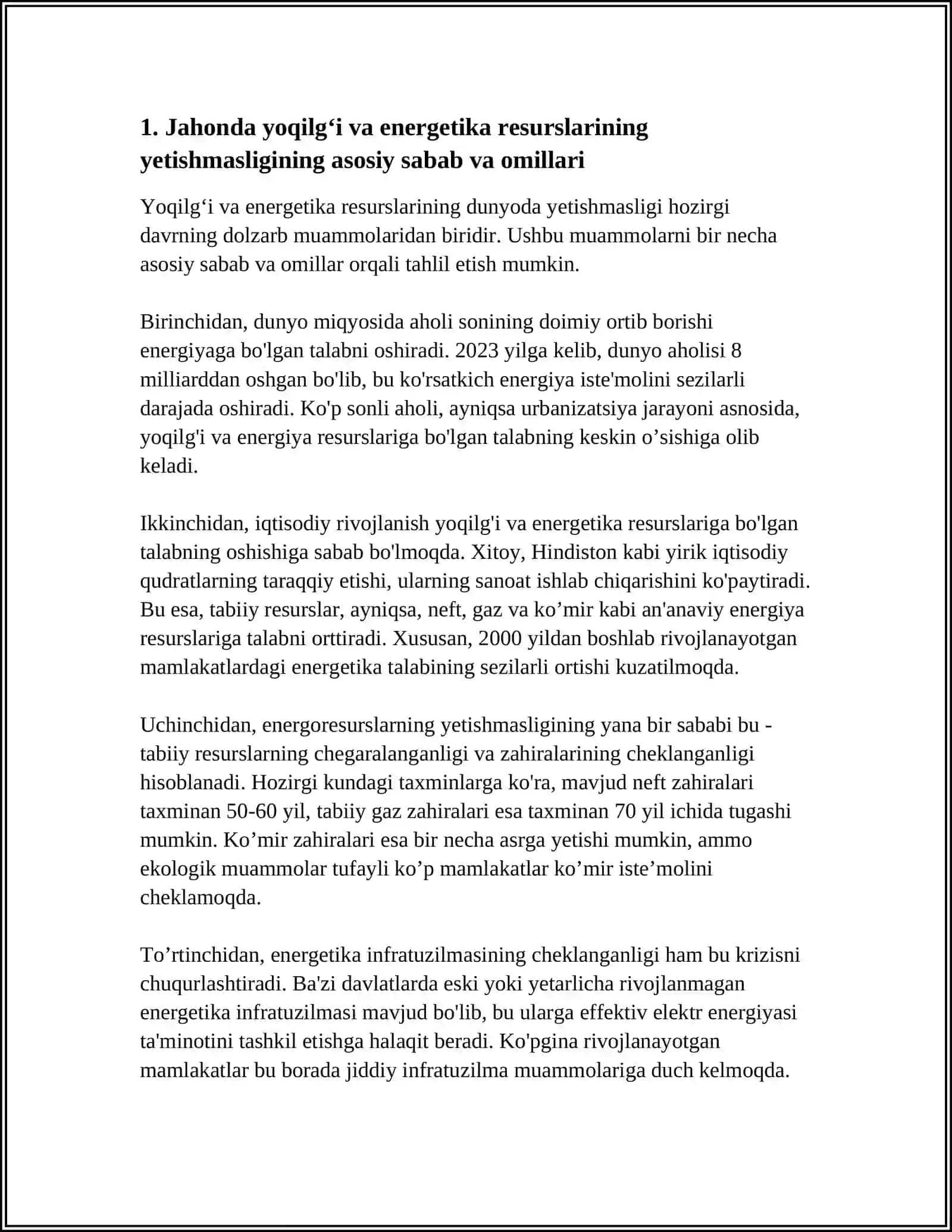 JAHONDA YOQILGʻI ENERGETIKA RESURSLARINING YETISHMASLIGI VA ENERGIYA ISTE'MOLINING ORTIB BORISHI 3