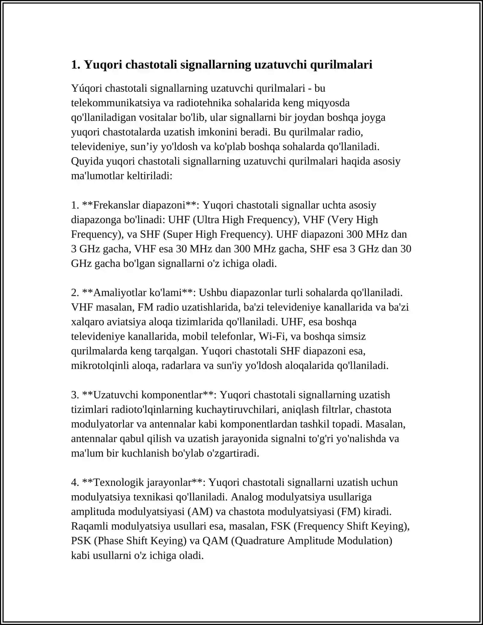 Yuqori chastotali signallarning uzatuvchi qurilmalari 3