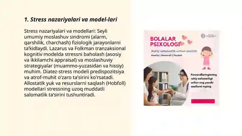 Psixologik salomatlik: stress va moslashuv,salomatlik psixologiyasining amaliy jihatlari 3