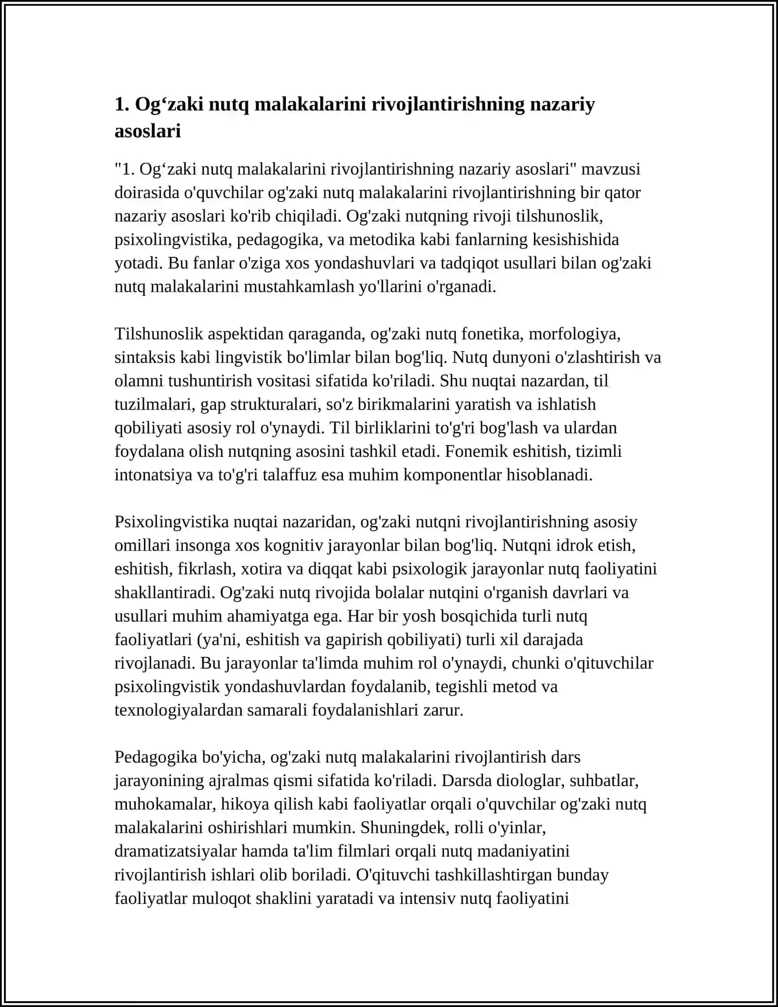 OʻQUVCHILAR OGʻZAKI VA YOZMA NUTQ MALAKALARINI OSHIRISH YOʻLLARI HAQIDAGI METODIK ADABIYOTLARNI OʻQISH 3