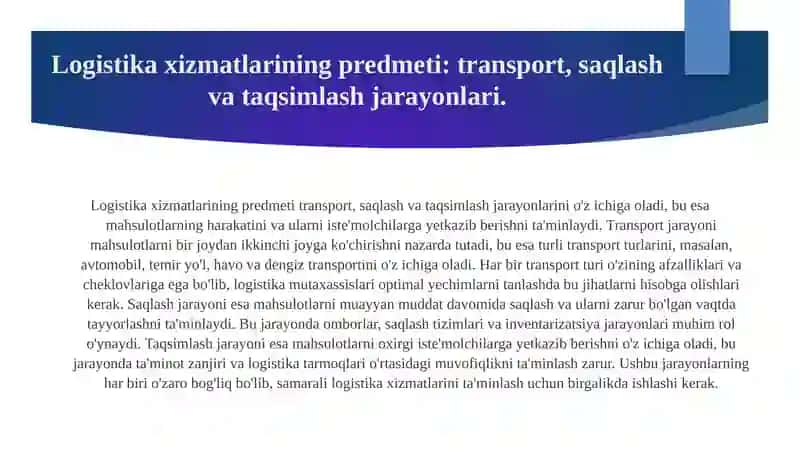 Transportda logistik xizmatlarning spetsifikatsiyasi uning predmeti va uslubiyati 3