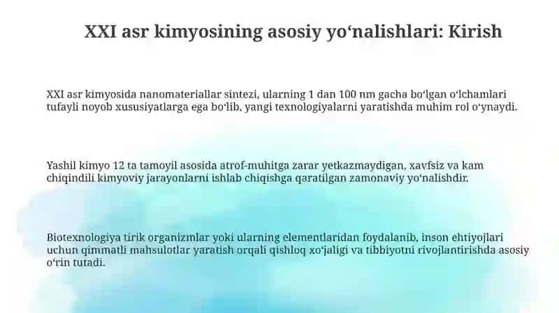 XXI asr kimyosining asosiy yoʻnalishlari 3
