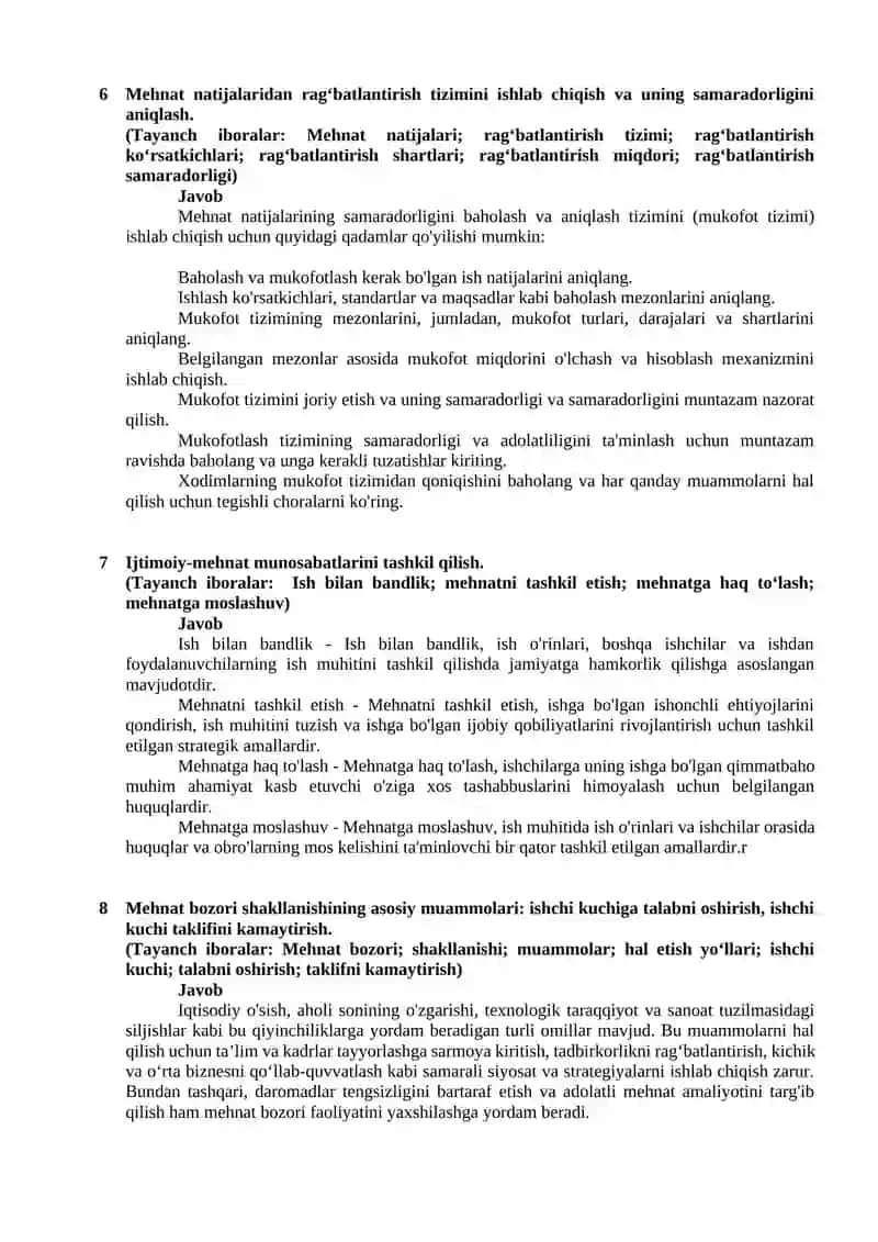 “Iqtisodiyot” yo‘nalishi uchun yakuniy nazorat savollari va masalalari 3