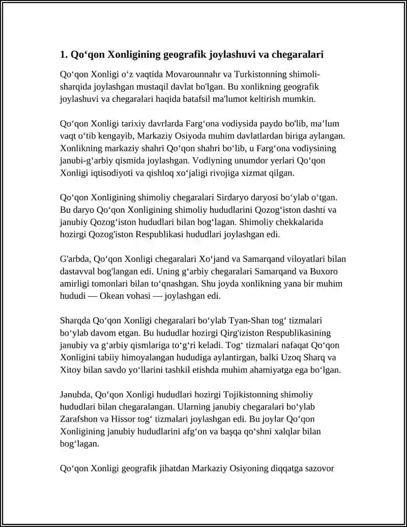 QOʻQON XONLIGINI TARIXIY GEOGRAFIYASI HAQIDA MUSTAQIL ISH TAYYORLASH 3