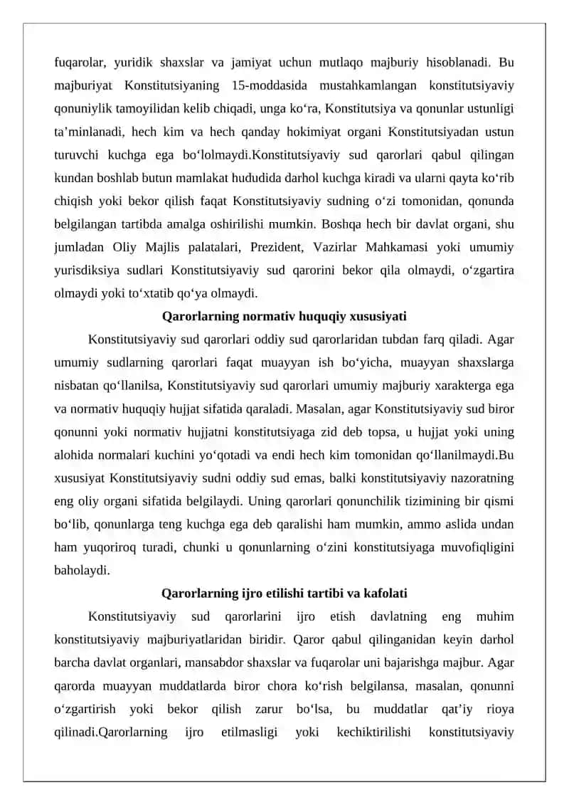 O‘zbekiston Respublikasi Konstitutsiyaviy sudining qarorlarining yuridik ahamiyati va tuzilishi 3