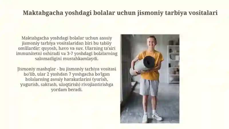 Maktabgacha yoshdagi bolalarni jismoniy tarbiyalash vositalari 3