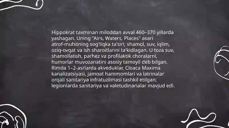 Gigiyena va tibbiy ekologiya fanining rivojlanish tarixi Abdujabborov Husniddin 3