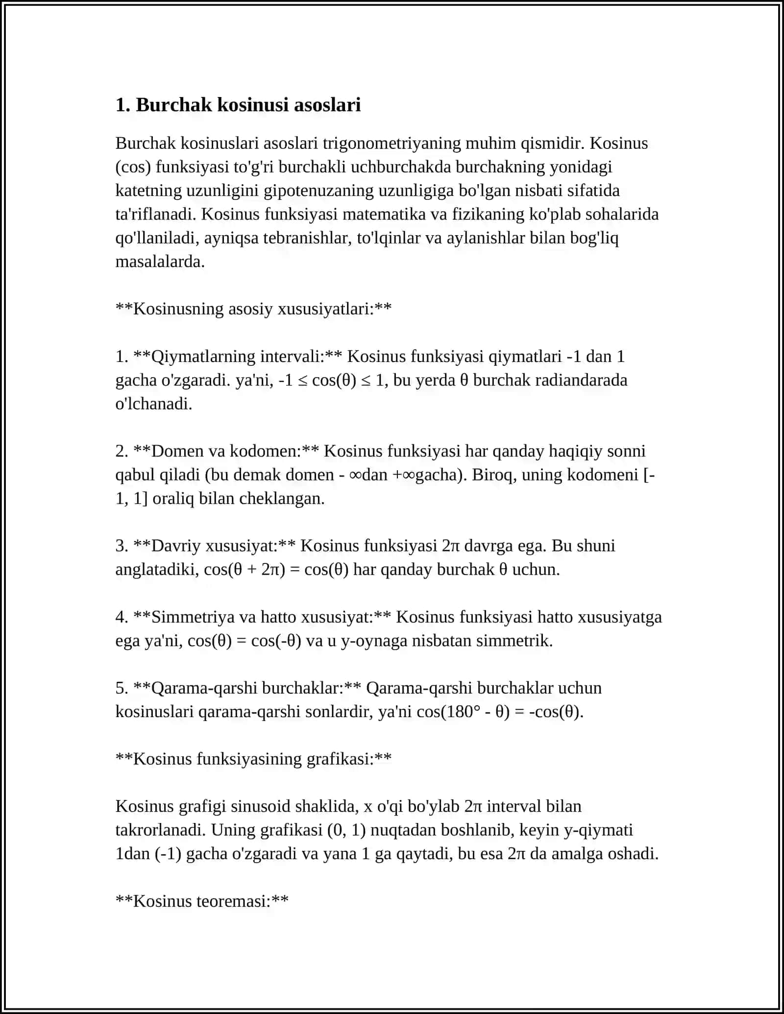 BURCHAK KOSINUSI BURCHAK SINUSI VA ULARNING HAYOTIMIZDA DUCH KELISHI 3