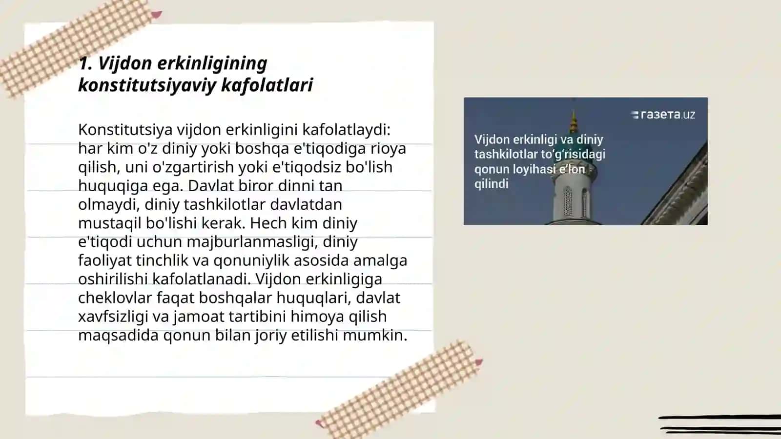 Vijdon erkinligining huquqiy asoslari 3