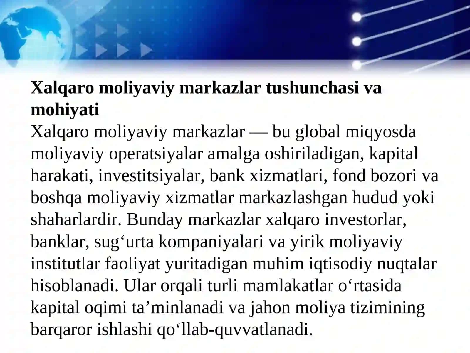 Xalqaro moliyaviy markazlar va ularning jahon iqtisodiyotiga ta’siri 3