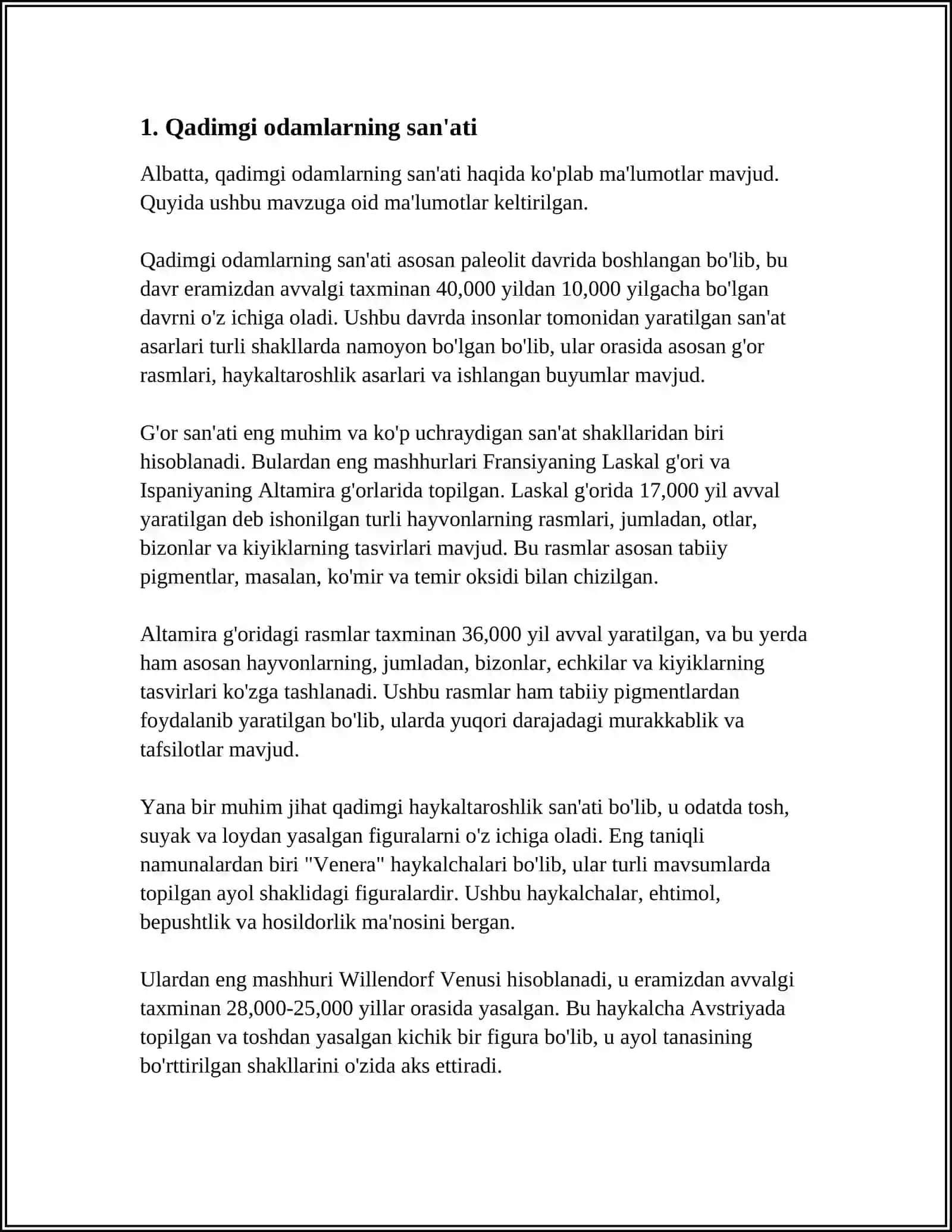 ÔZBEKISTONNING ENG QADIMGI TASVIRIY SAN'ATI, PALEOLIT, MEZOLIT, NEOLIT 3