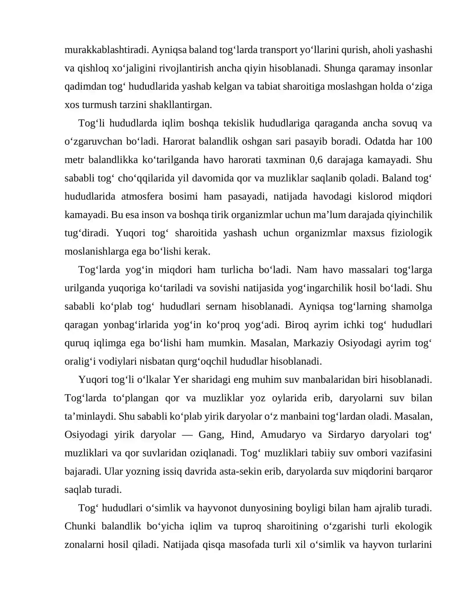 Yuqori tog‘li o‘lkalar va ularning tiriklik tamoyillarini vertikal tarqalish qonuniyatlari 3