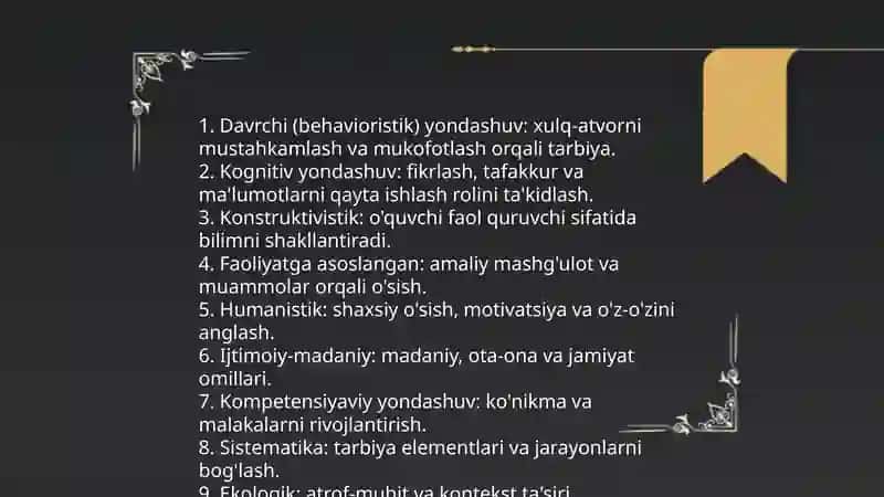 Tarbiya jarayonlarini tashkil etishga doir yondashuvlar 3