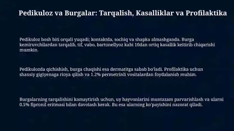 Tibbiyotda ahamiyatga ega bo'lgan hasharotlar:bit burga chivinlar pashshalar iskabtopar 3