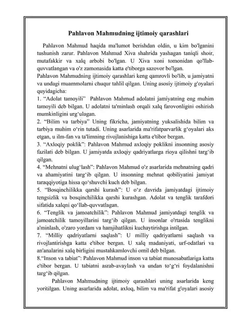 PAHLAVON MAHMUDNING IJTIMOIY-AHLOQIY VA KOMIL INSON HAQIDAGI QARASHLARI 3