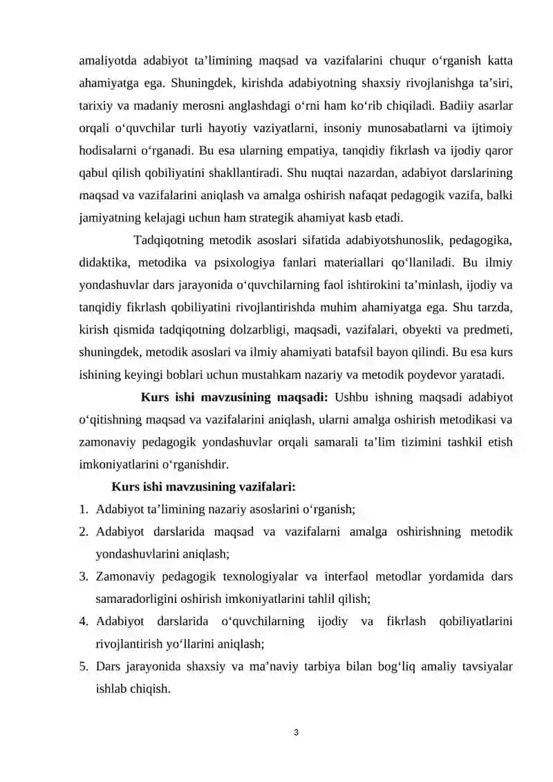 Adabiyot o‘qitishning maqsad va vazifalari 3