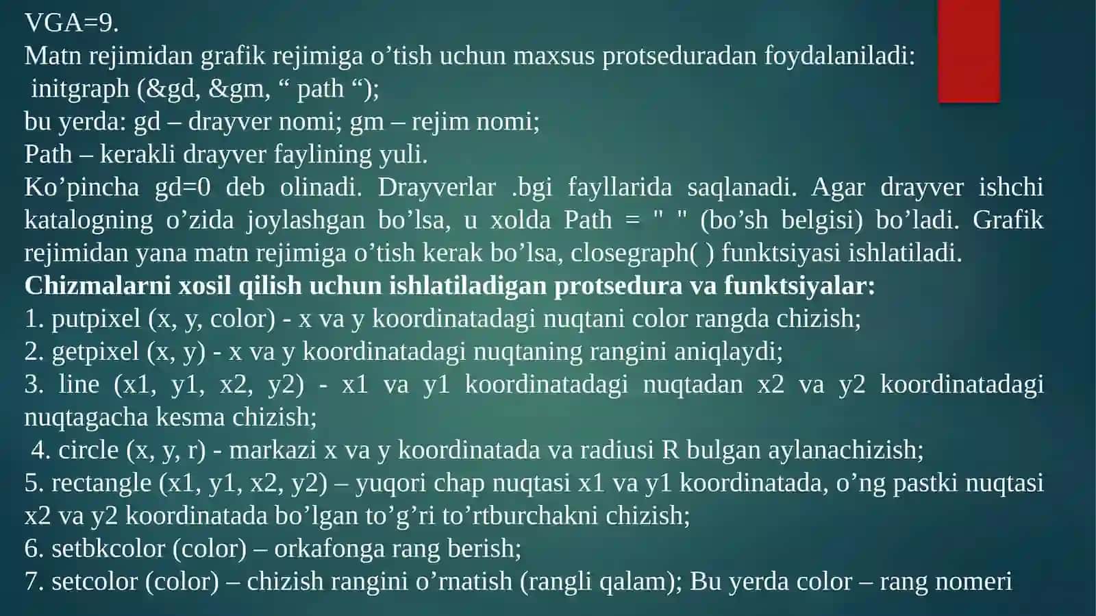 14-mavzu.Grafik va multimediya dasturlash tizimlarini qo’llash 3