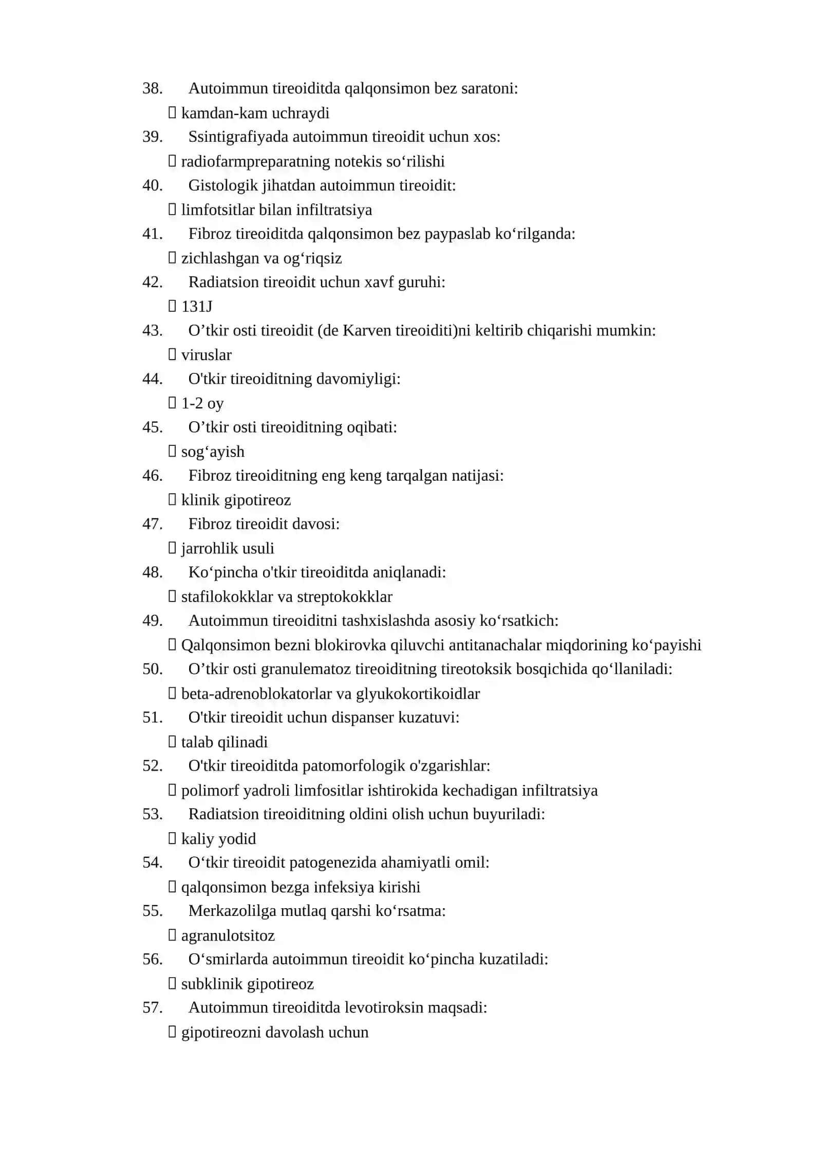 Bolalar endokrinologiyasi mutaxassisligi bo'yicha shakllantirilgan test argos 3