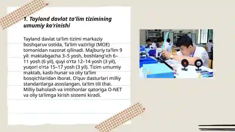 Tayland davlat ta'lim tizimi xaqida slayd tayyorla 3