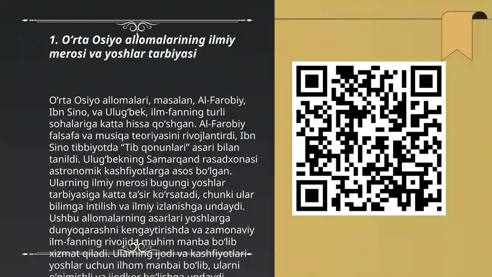 Yuksak maʼnaviyatli yoshlarni tarbiyalashda Oʻrta Osiyo allomalarining ilmiy merosining oʻrni 3