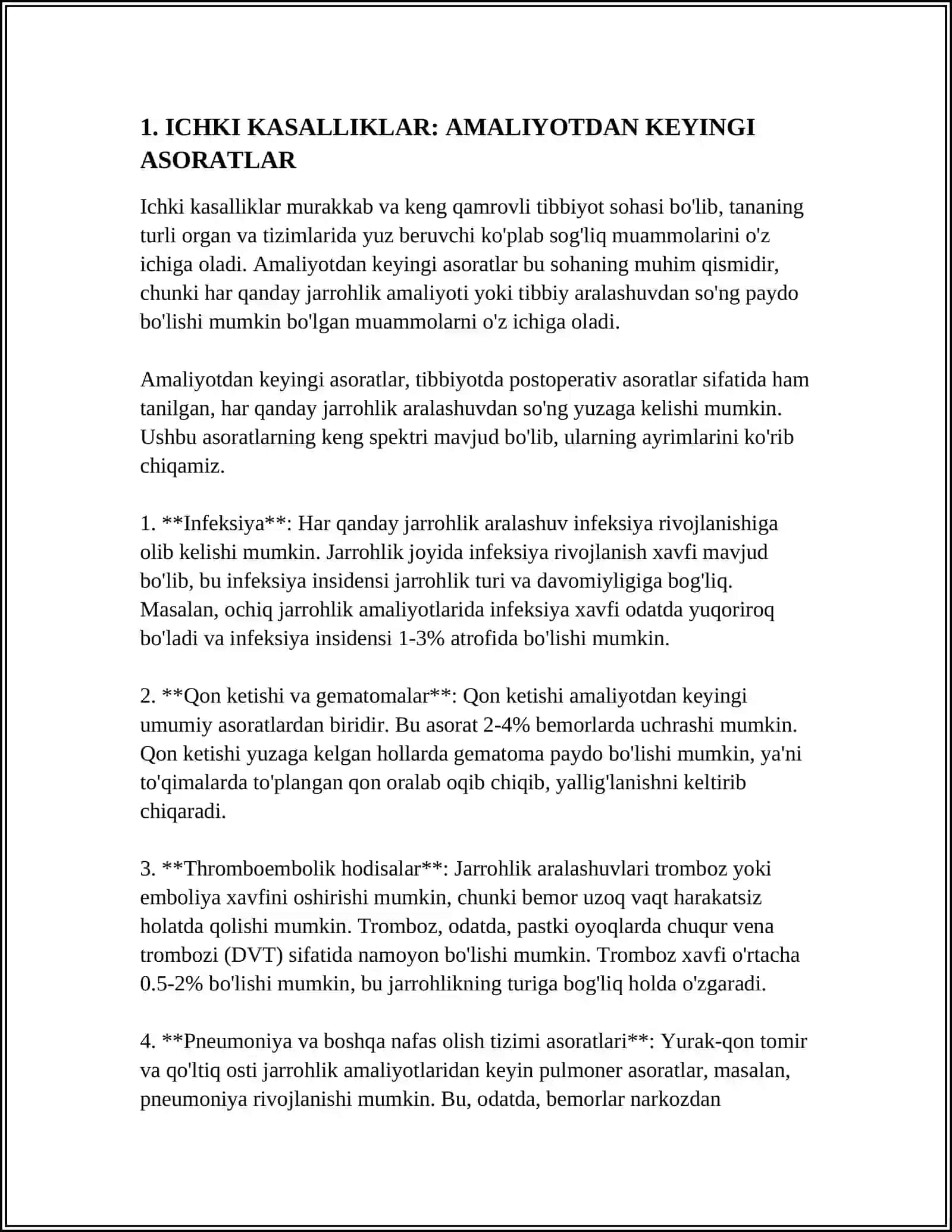 ICHKI KASALLIKLARDA AMALIYOTDAN KEYINGI ASORATLAR VA ULARNING PROFILAKTIKASI 3