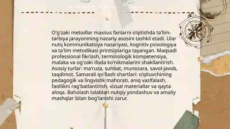 Maxsus fanlarni o'qitishda o'g'zaki metodlardan foydalanish 3