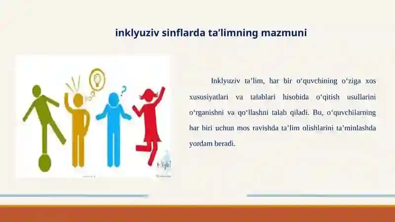 INKLYUZIV SINFLARDA TA’LIMNING MAZMUNI, FAOLIYAT OLIB BORUVCHI PEDAGOGLAR VAZIFALARI 3