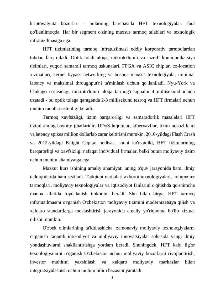 HIGH-FREQUENCY TRADING (HFT) VA UNING MOLIYAVIY XIZMATLARDAGI O‘RNI 3