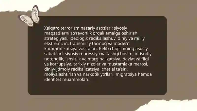 Xalqaro mojarolarni tadqiq qilish va bartaraf etishning Nazariy masalalari (terrorizm va ektremizim) 3