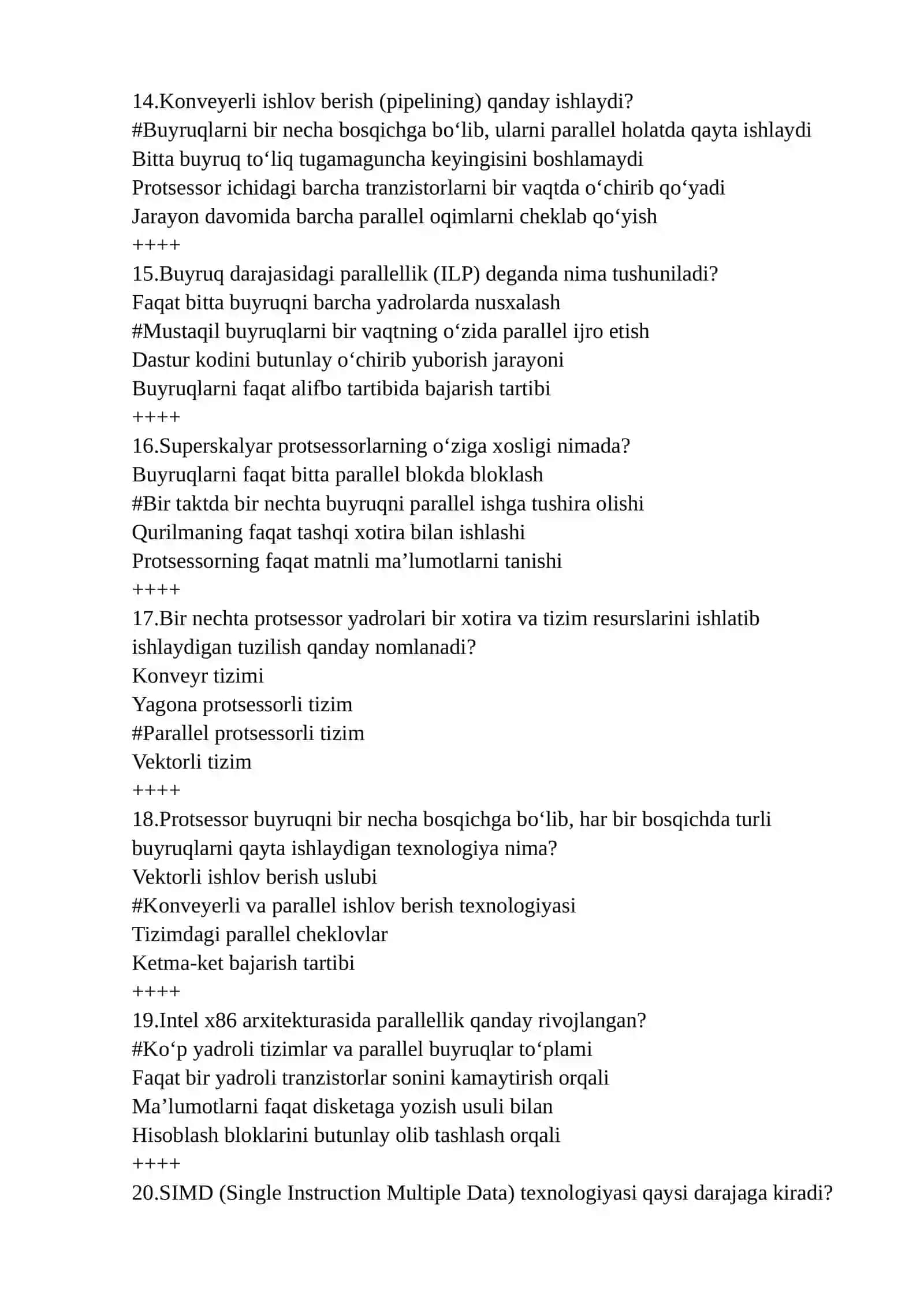 Parallel kompyuter arxitekturasi fanidan testlar to'plami javoblari bilan 3