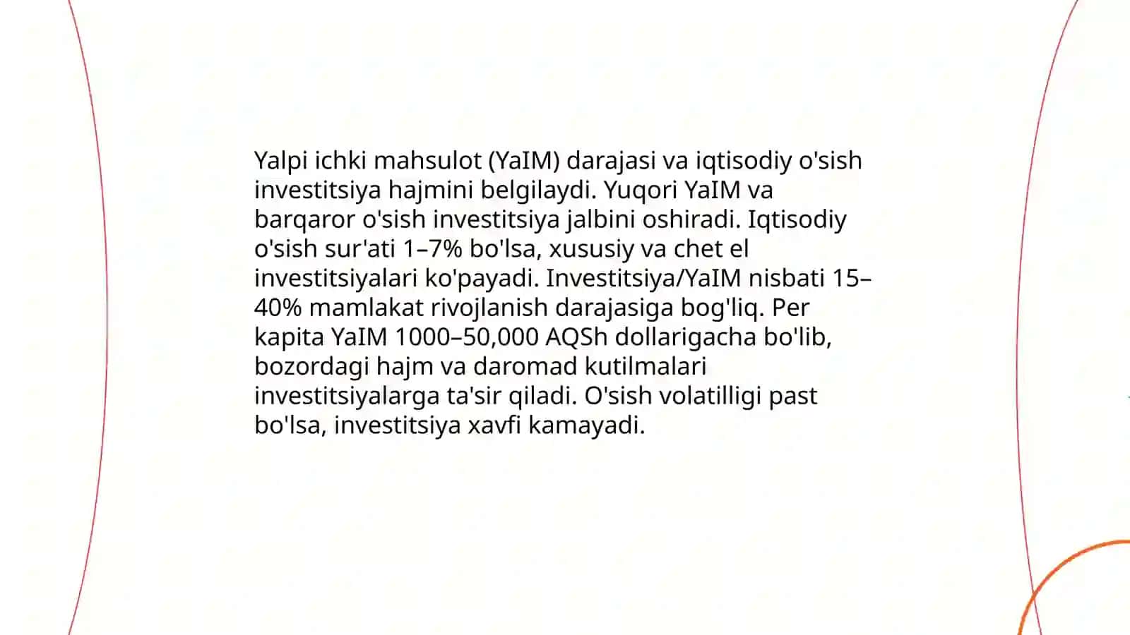 Iqtisodiy o'sish va yalpi ichki mahsulot (YaIM) darajasi 3