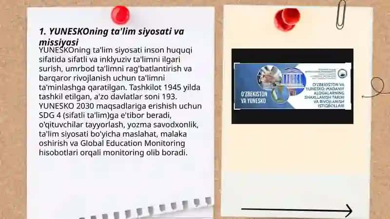 YUNESKO va boshqa xalqaro tashkilotlarning ta'lim sohasini rivojlanishdagi faoliyati 3