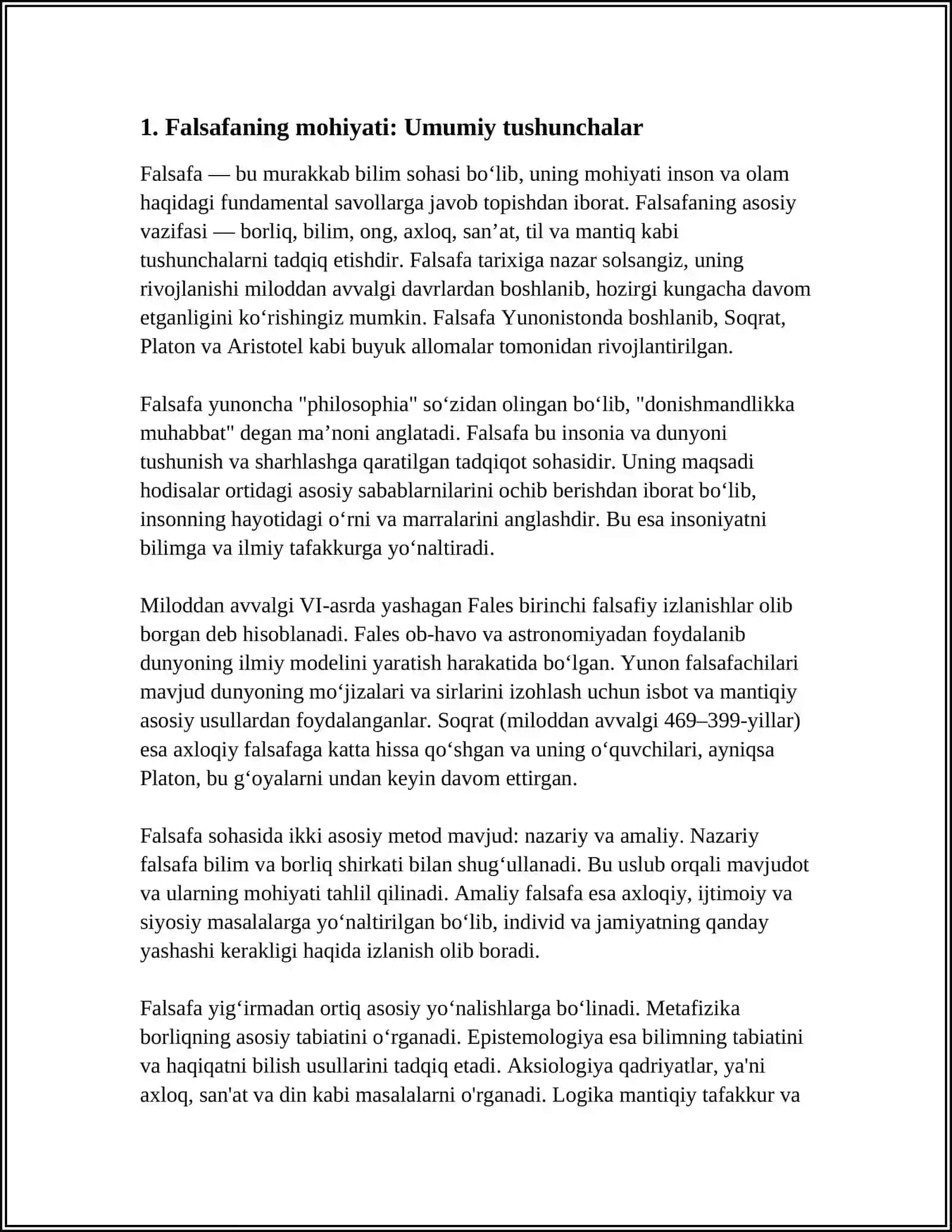 FALSAFANING MOHIYATIGA OID SHARQ VA GʻARB MUTAFAKKIRLARI TAʼRIFLARINI TASNIFLASH 3
