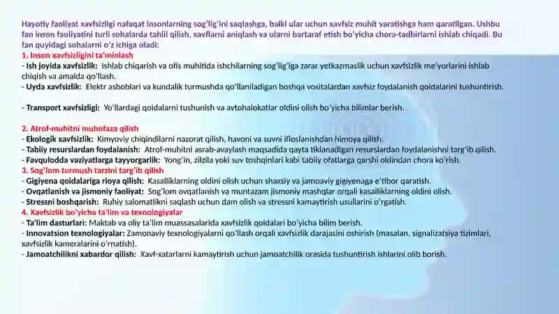 Hayotiy faoliyat xavfsizligi fanini o'rganish ahamiyati va boshqa fanlar bilan o’zaro aloqasi 3