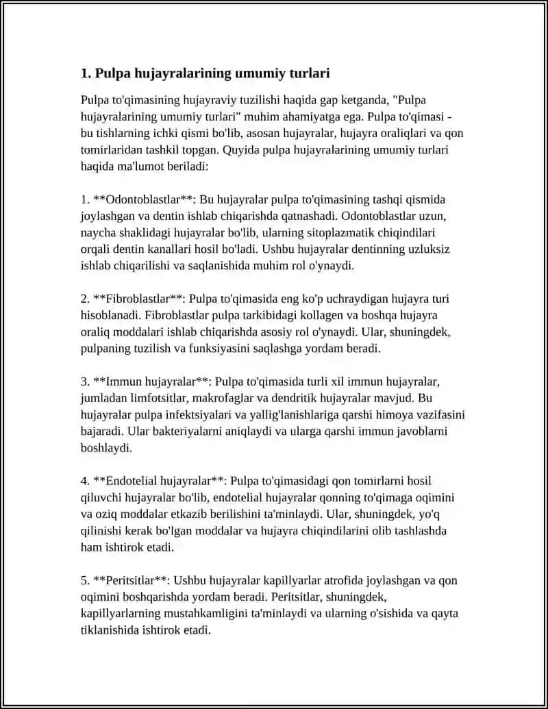 Pulpa To'qimasinin Hujayvaviy Tuzilishi 3